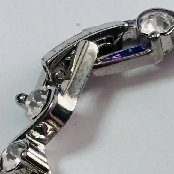 Silver Tone Clear Crystal S Wave Tennis Bracelet 7.5” - Picture 6 of 12